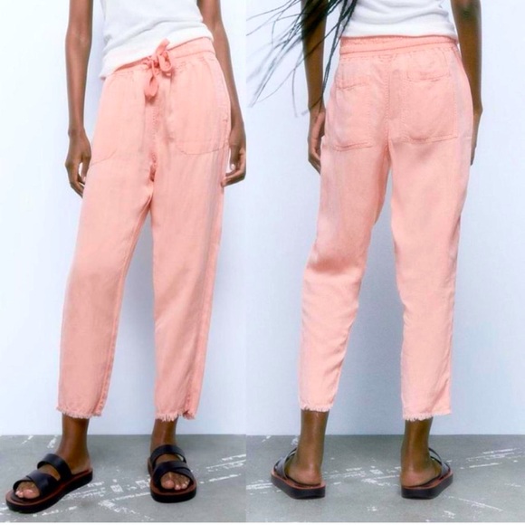 Zara Pants - Zara Linen Drawstring Pants With Distressed Hem